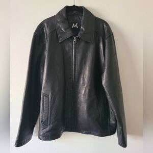 GIII Mens 100% Leather Members Mark Jacket. Size Large. Black.